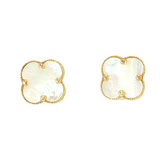 Yellow 14 Karat Mother of Pearl Clover Stud Earrings - 9mm