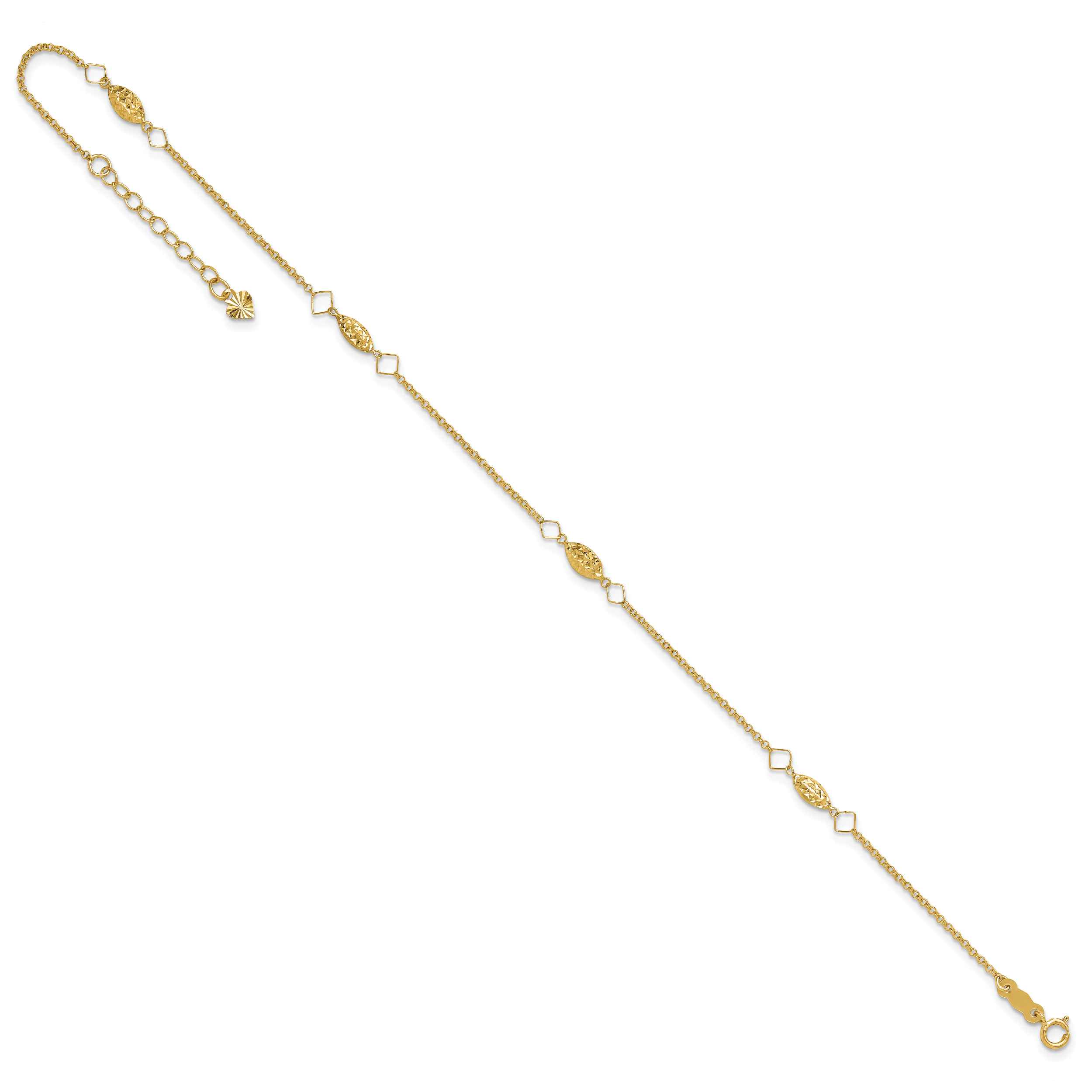 14K Diamond-cut Rice Puff Beads 4-Station 9 inch Plus 1 inch Extender - Total 10 inch Anklet ANK272