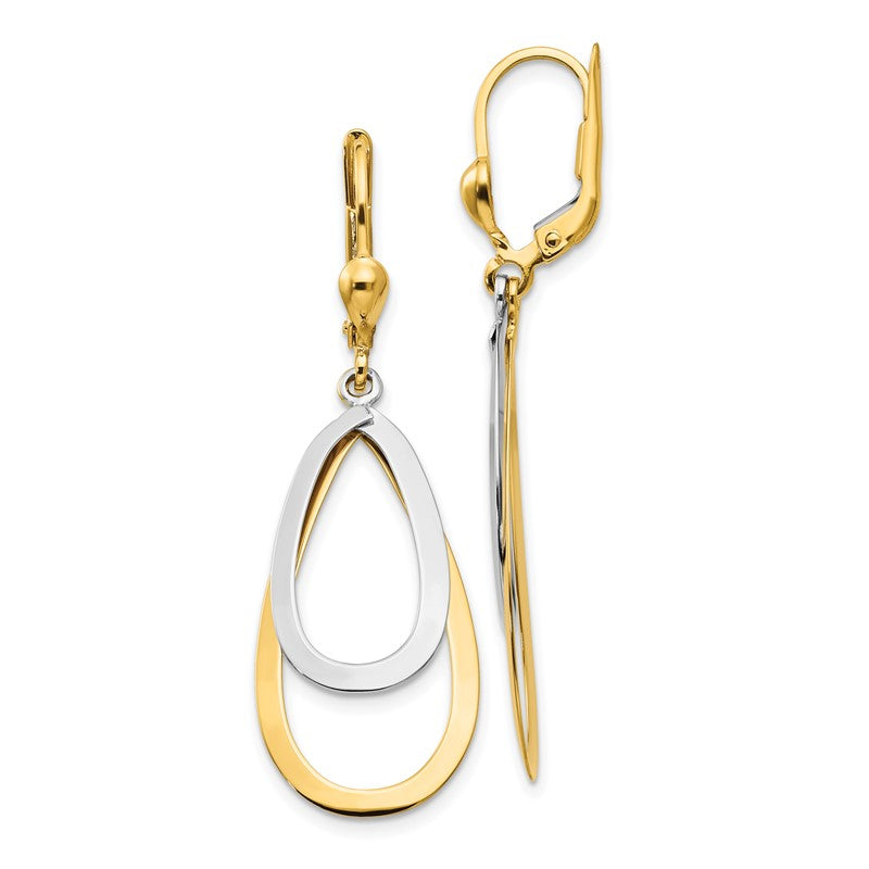 14k Two-tone Teardrop Dangle Leverback Earrings TL308