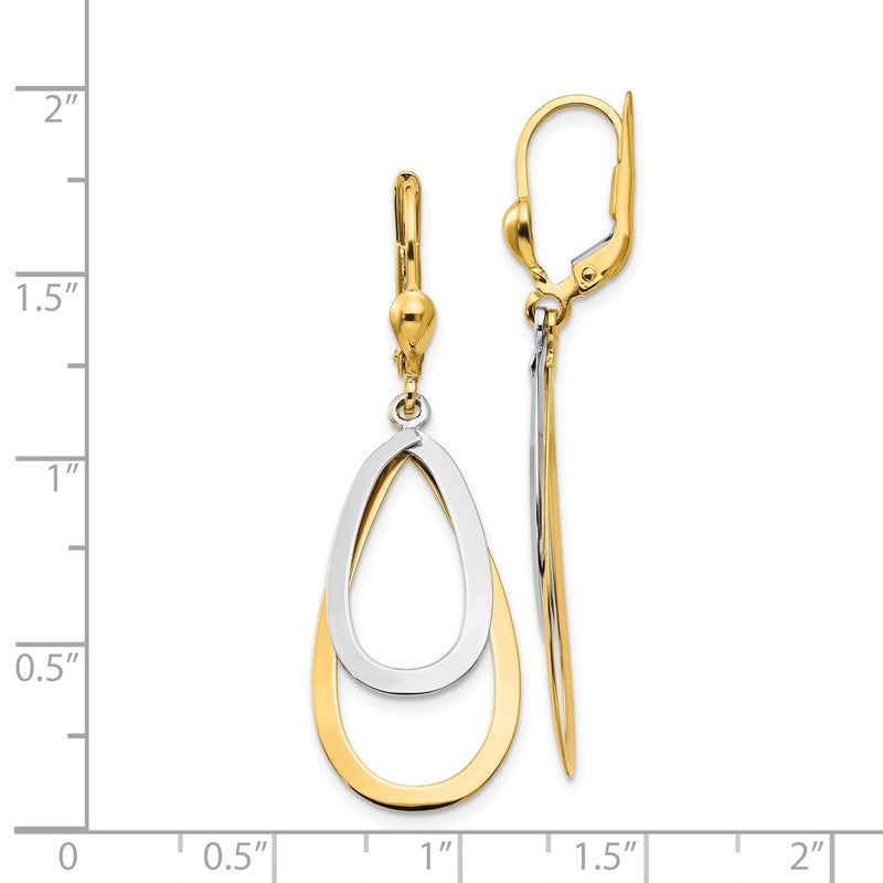 14k Two-tone Teardrop Dangle Leverback Earrings TL308