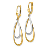 14k Two-tone Teardrop Dangle Leverback Earrings TL308