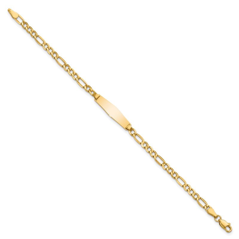 14k Polished Semi-Solid Chain/Solid Plate Figaro Link Soft Diamond Shape 19.5x5.5mm Plate 6 inch Baby/Child ID Bracelet DCID140C