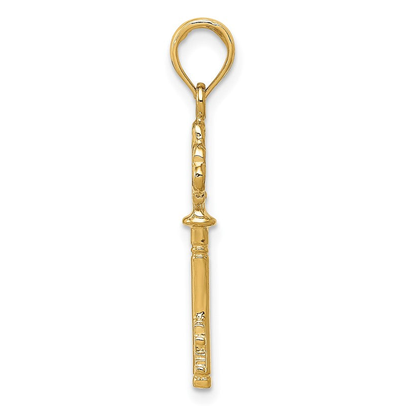 14K Polished 3-D Hearts Key Charm D1068