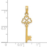 14K Polished 3-D Hearts Key Charm D1068