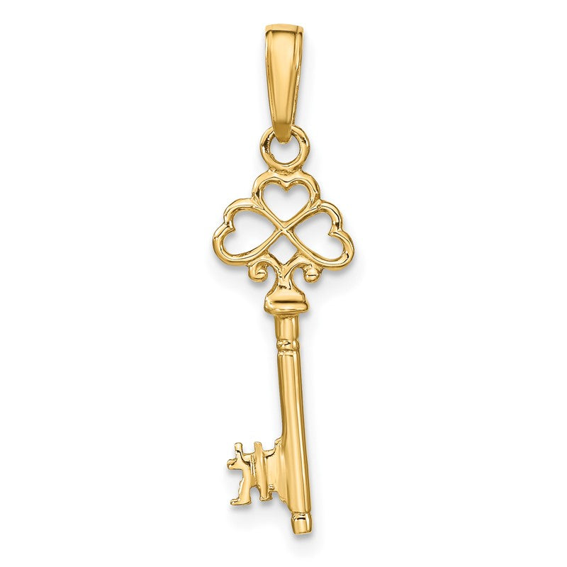 14K Polished 3-D Hearts Key Charm D1068