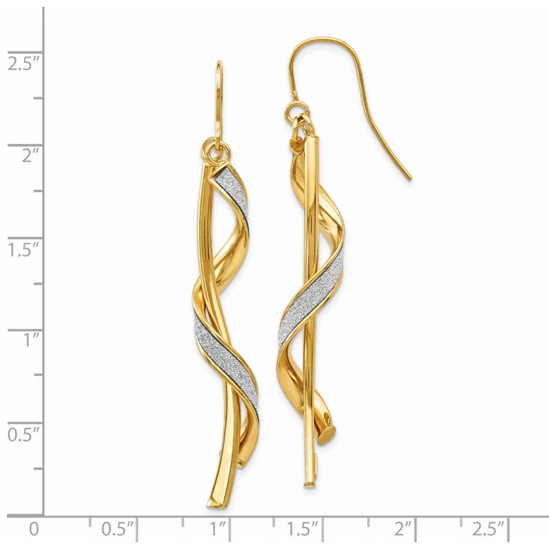14k Polished Glitter-Infused Spiral Dangle French Hook Earrings TH934