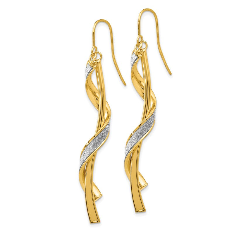 14k Polished Glitter-Infused Spiral Dangle French Hook Earrings TH934