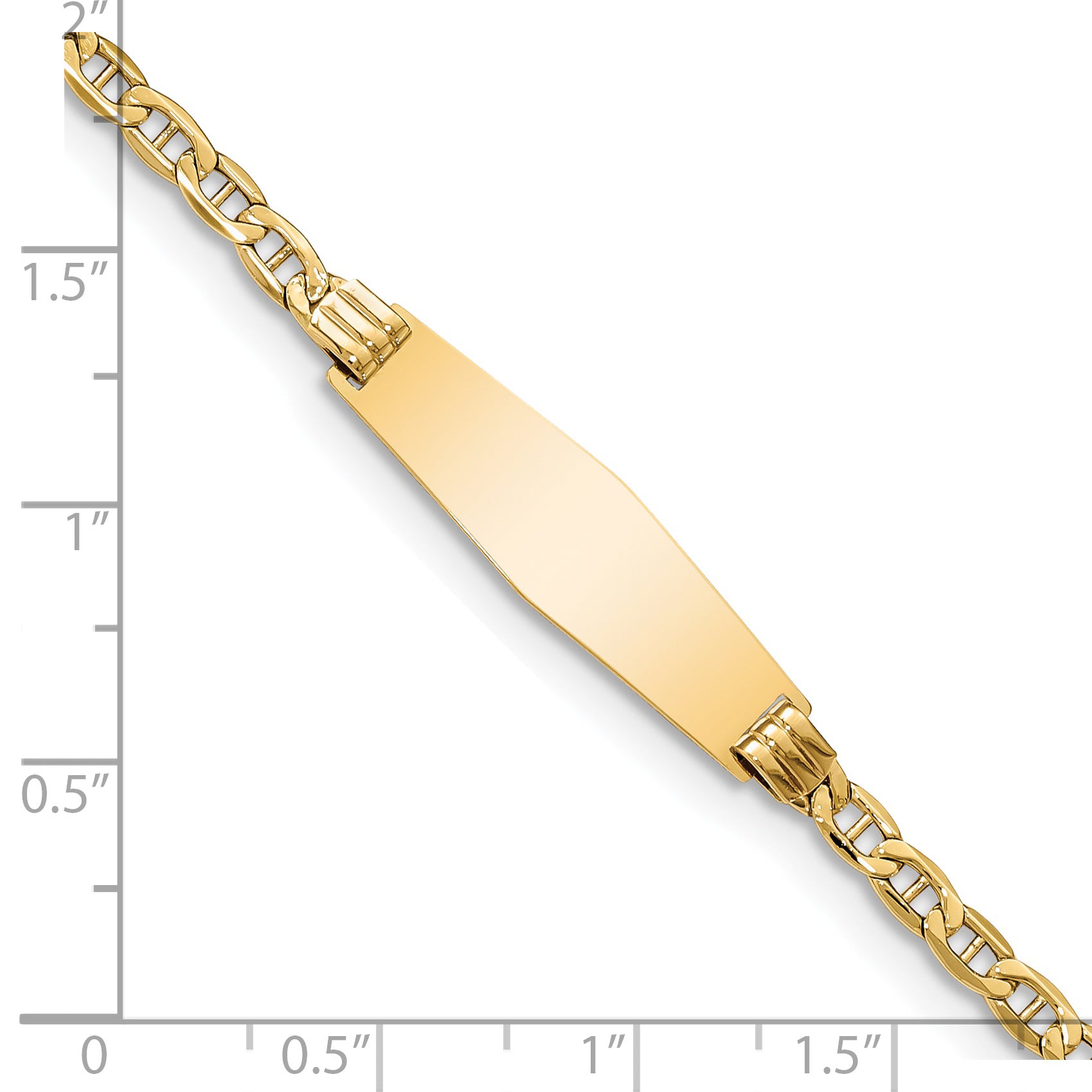 14k Polished Semi-Solid Chain/Solid Plate Anchor Link Soft Diamond Shape 25.5x7.8mm Plate 7 inch ID Bracelet DCID105C