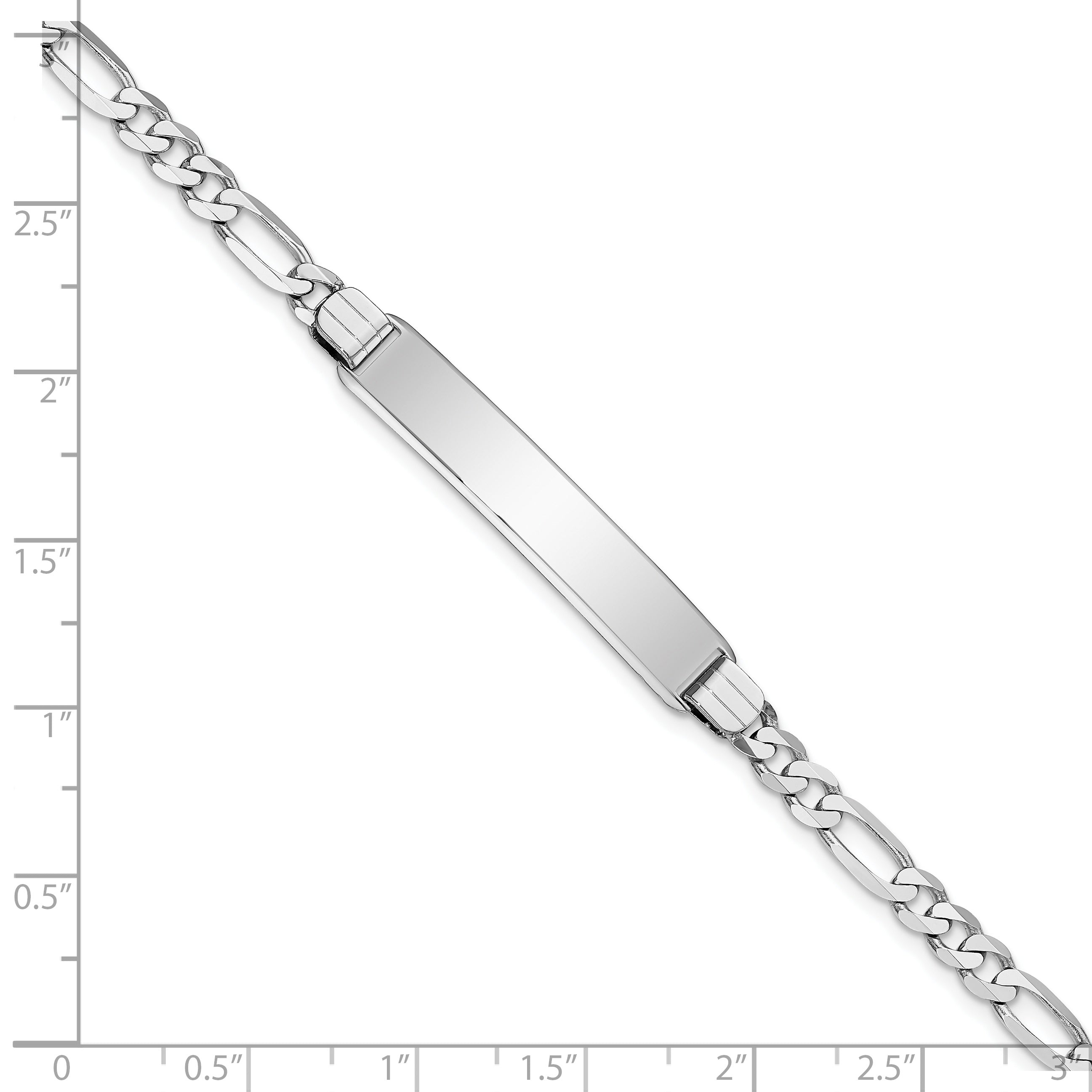 14k White Gold Polished Solid Chain/Solid Plate Figaro Link Soft Diamond Shape 33x9mm Plate 7 inch ID Bracelet FIG110IDCW