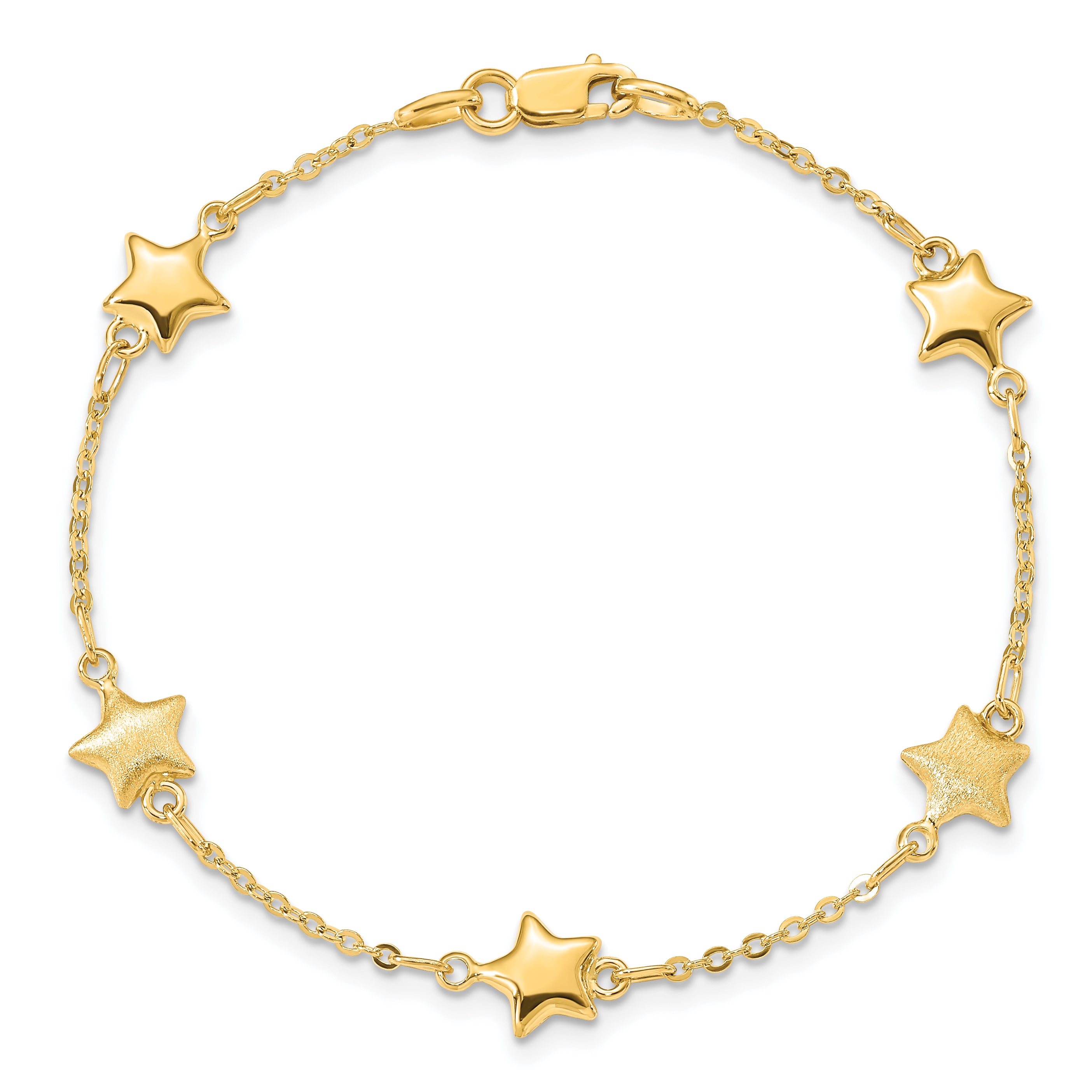 14K Brushed and Polished Puffed Stars 5-Station 7 inch Bracelet FB1546