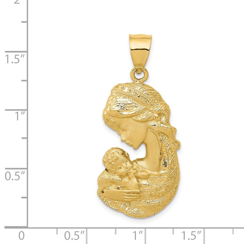 14k Solid Satin and Polished Mother Holding Child Charm D277