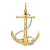 14k Two-tone 3-D Large Anchor with Entwined Rope Accent Pendant K1892