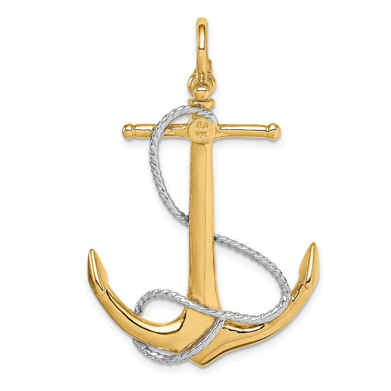 14k Two-tone 3-D Large Anchor with Entwined Rope Accent Pendant K1892