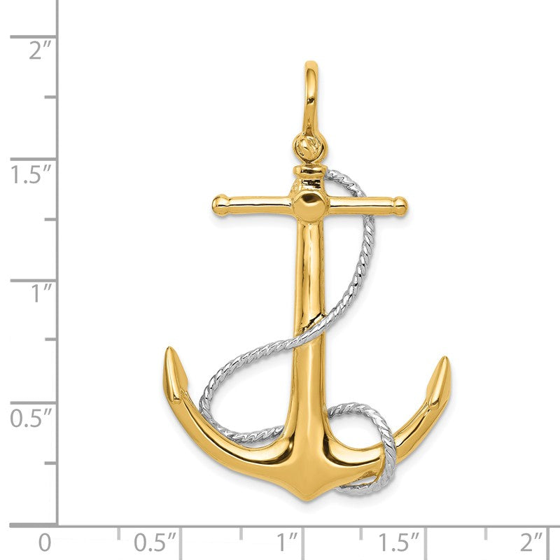 14k Two-tone 3-D Large Anchor with Entwined Rope Accent Pendant K1892