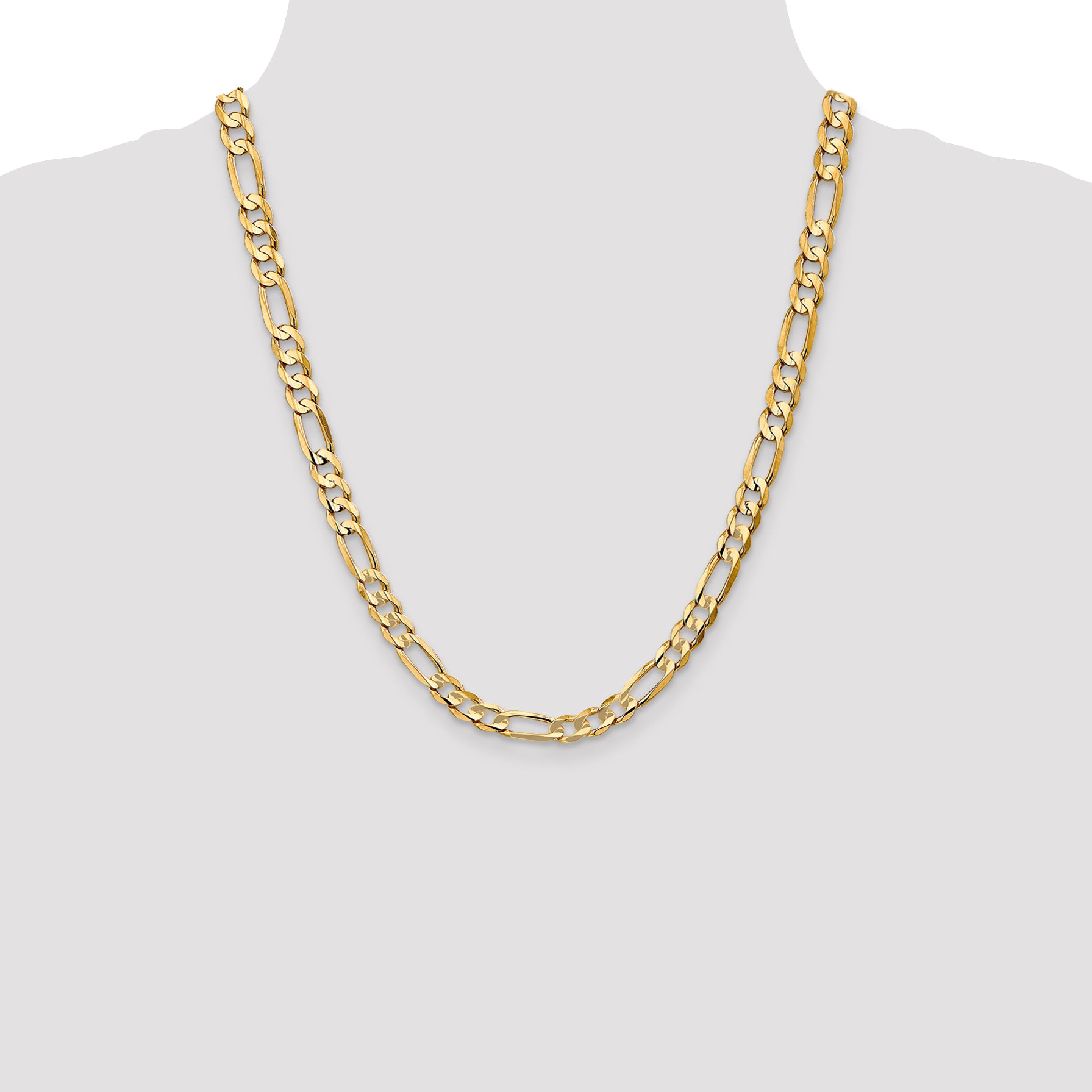 14K 26 inch 6.75mm Concave Open Figaro with Lobster Clasp Chain LFG180