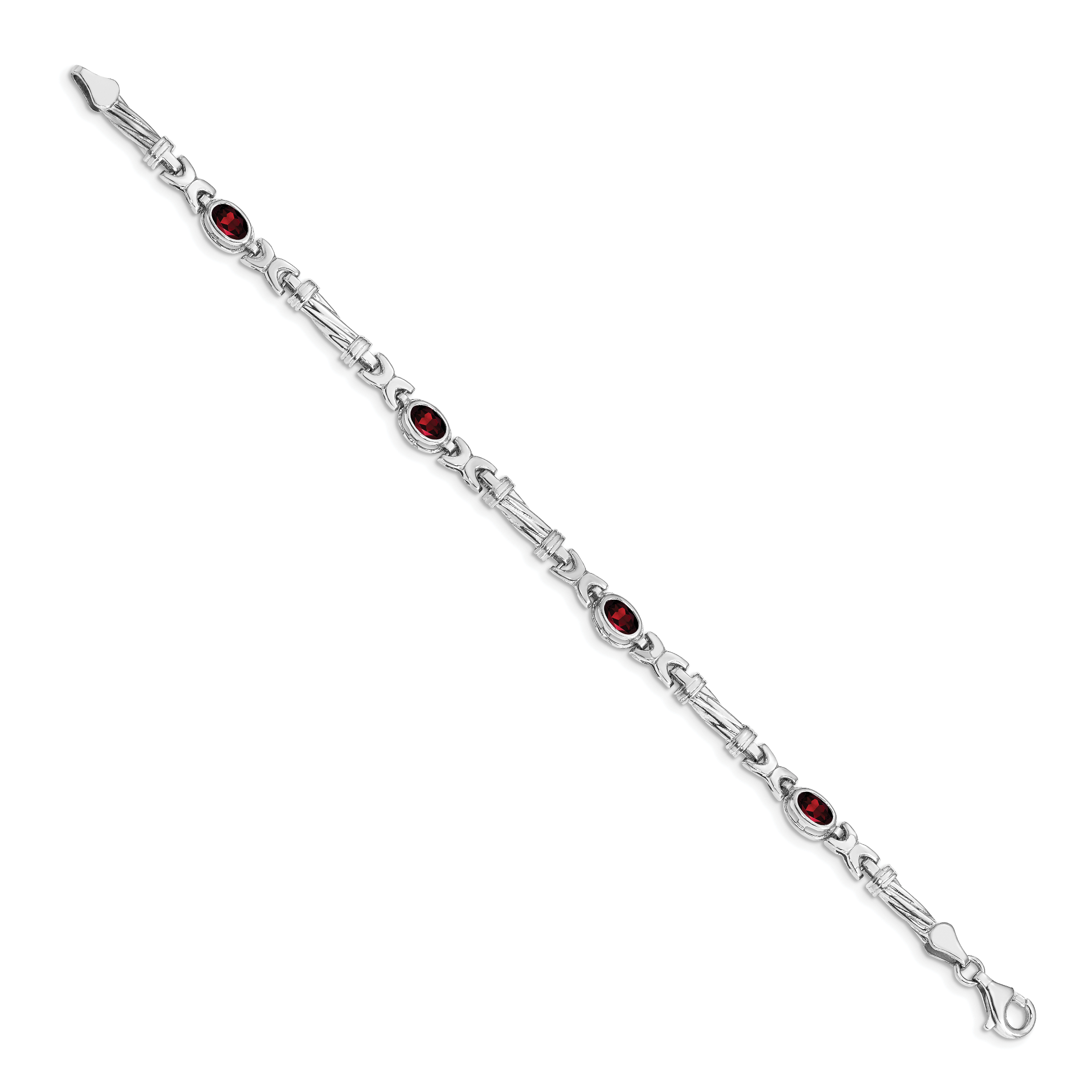 14k White Gold Complete Oval Amethyst Fancy Link 7 inch Bracelet BM4497