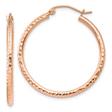 14k Rose Gold 2x30mm Diamond-cut Polished Tube Hoop Earrings TE518