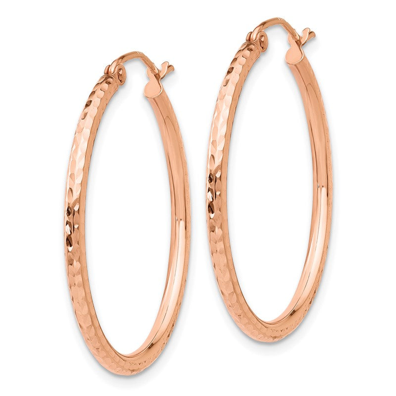 14k Rose Gold 2x30mm Diamond-cut Polished Tube Hoop Earrings TE518