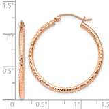 14k Rose Gold 2x30mm Diamond-cut Polished Tube Hoop Earrings TE518