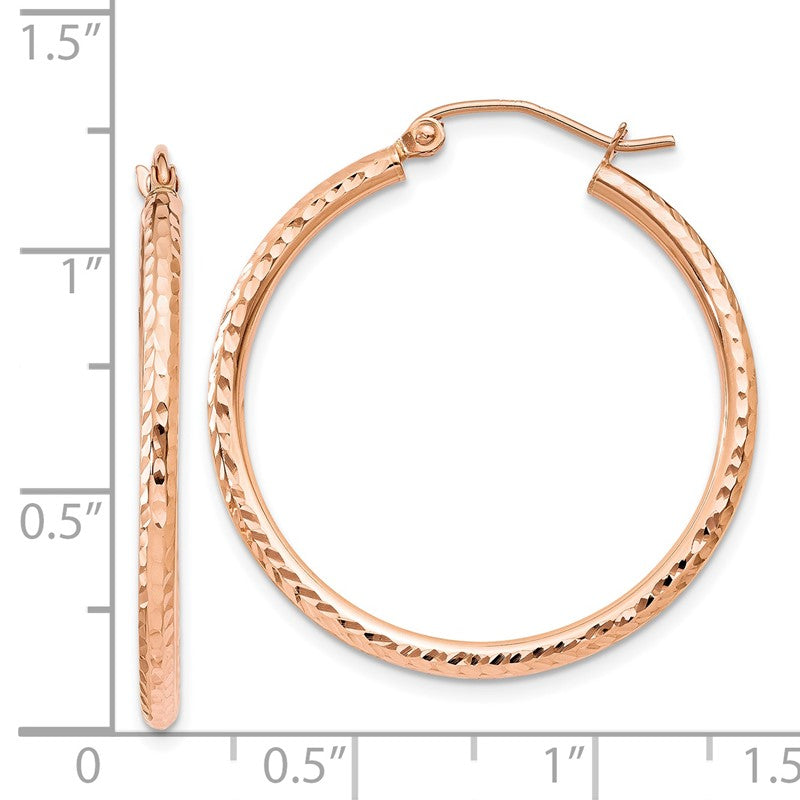 14k Rose Gold 2x30mm Diamond-cut Polished Tube Hoop Earrings TE518