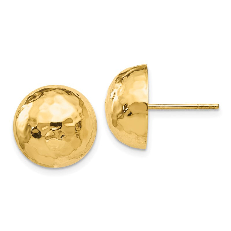 14k 12mm Hammered Half Ball Post Earrings E928