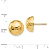 14k 12mm Hammered Half Ball Post Earrings E928