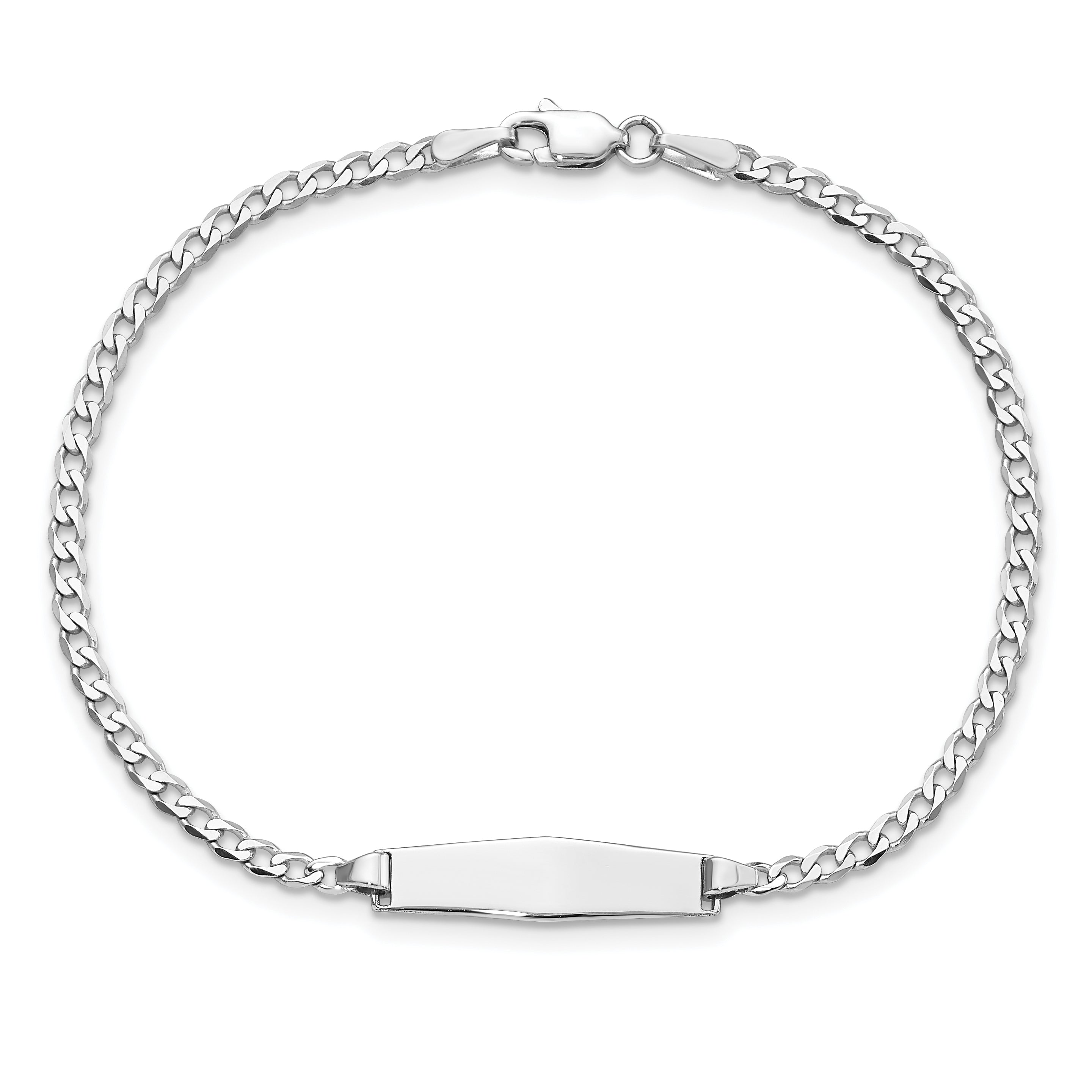 14k White Gold Polished Solid Chain/Solid Plate Flat Curb Link Soft Diamond Shape 19.5x5.5mm Plate 7 inch ID Bracelet LID70CW