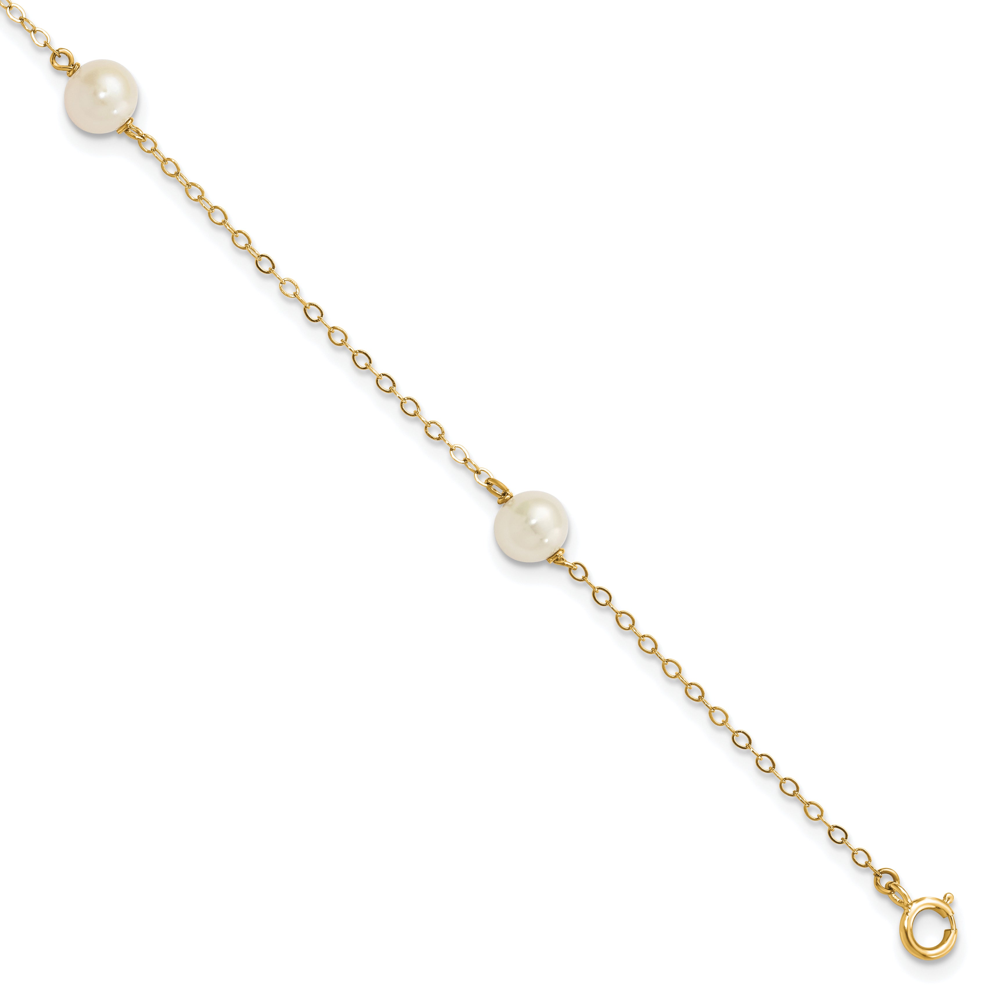 14k 5-6mm White Near-Round Freshwater Cultured Pearl 3-Station 7.25 inch Bracelet XF560