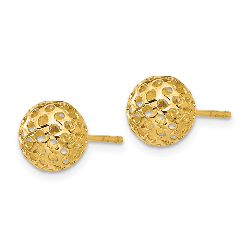 14k 8mm Diamond-cut Fancy Pierced Round Bead Post Earrings TL916