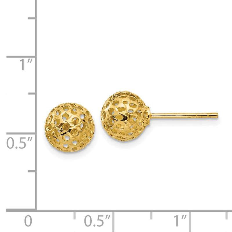 14k 8mm Diamond-cut Fancy Pierced Round Bead Post Earrings TL916