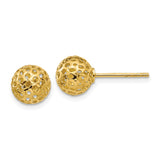 14k 8mm Diamond-cut Fancy Pierced Round Bead Post Earrings TL916