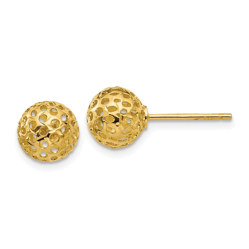 14k 8mm Diamond-cut Fancy Pierced Round Bead Post Earrings TL916