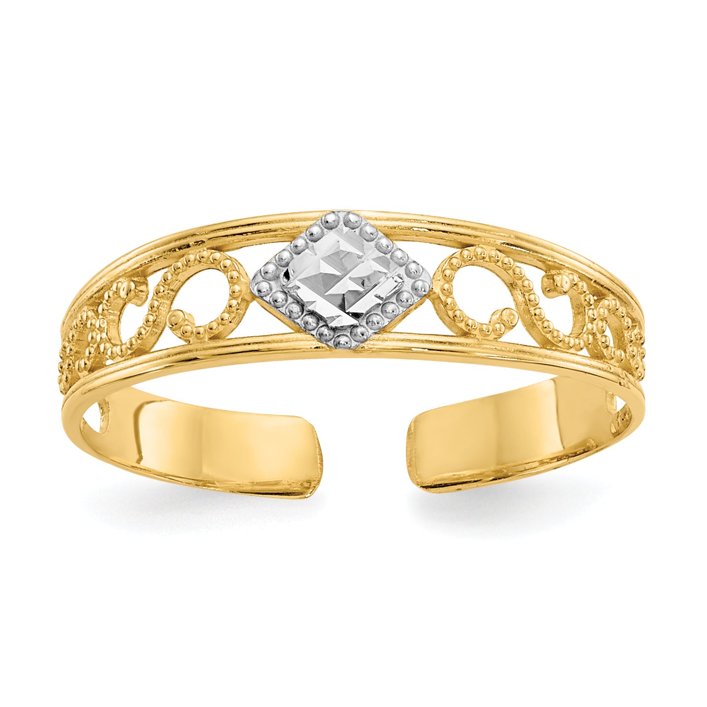 14k and White Rhodium Diamond-Cut Toe Ring R552
