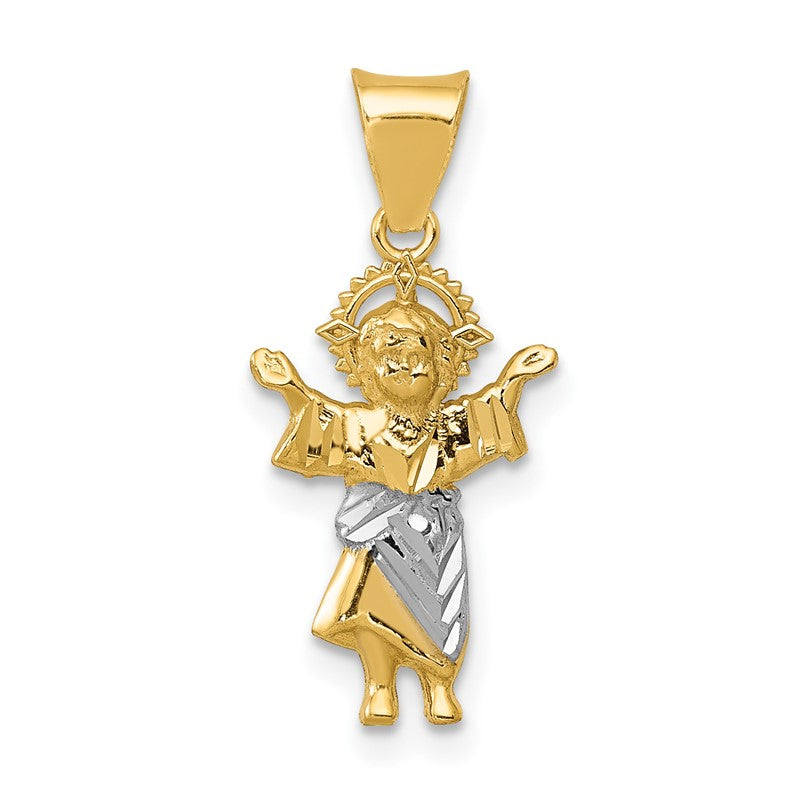 14k with Rhodium Diamond-cut Polished Infant Jesus Pendant K5583