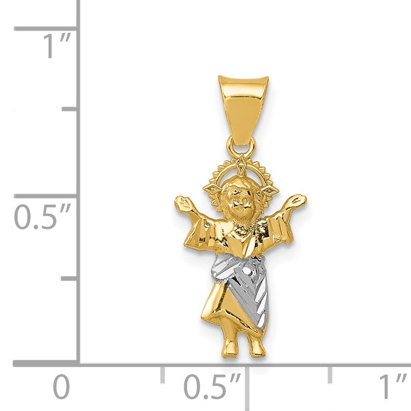 14k with Rhodium Diamond-cut Polished Infant Jesus Pendant K5583