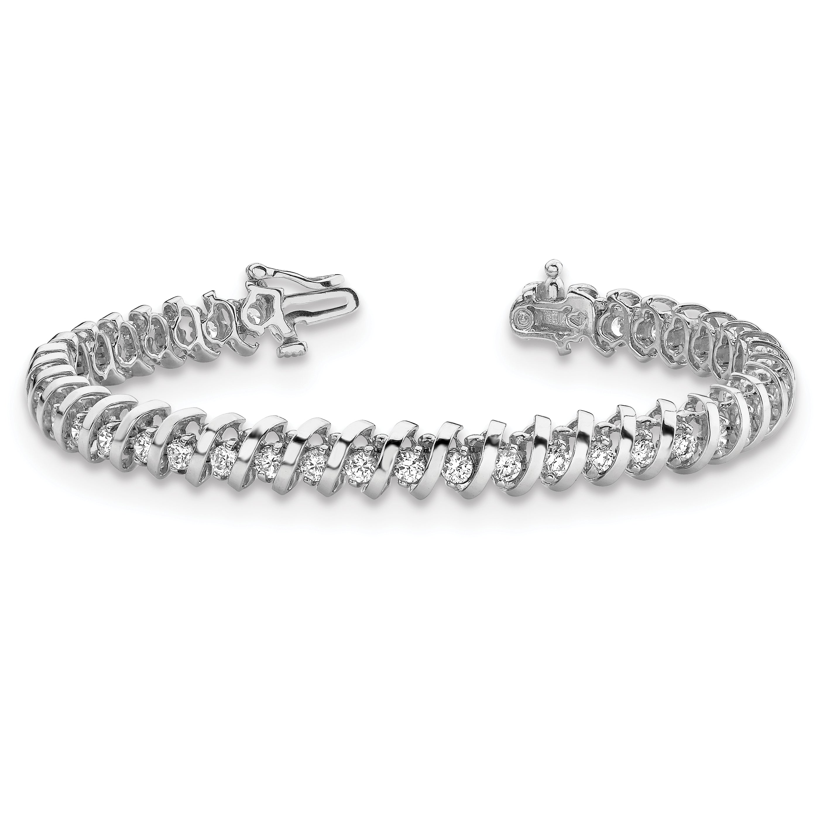 14k White Gold Complete 0.93 carat Round AAA Diamond Fancy Spiral 7 inch Tennis Bracelet X2000WAAA