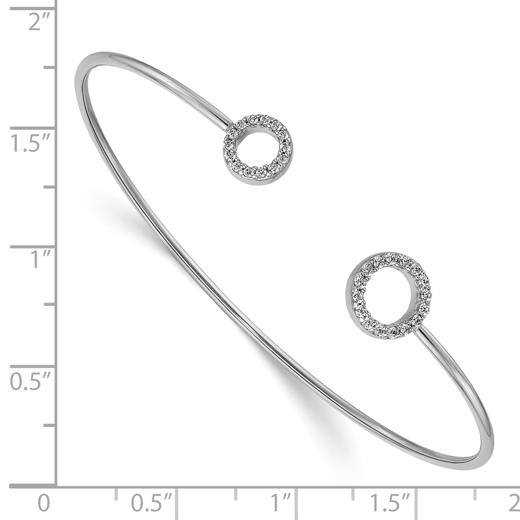 14k White Gold Polished Complete 1/4 carat Diamond Circles Flexible Cuff Bangle Bracelet BM3712