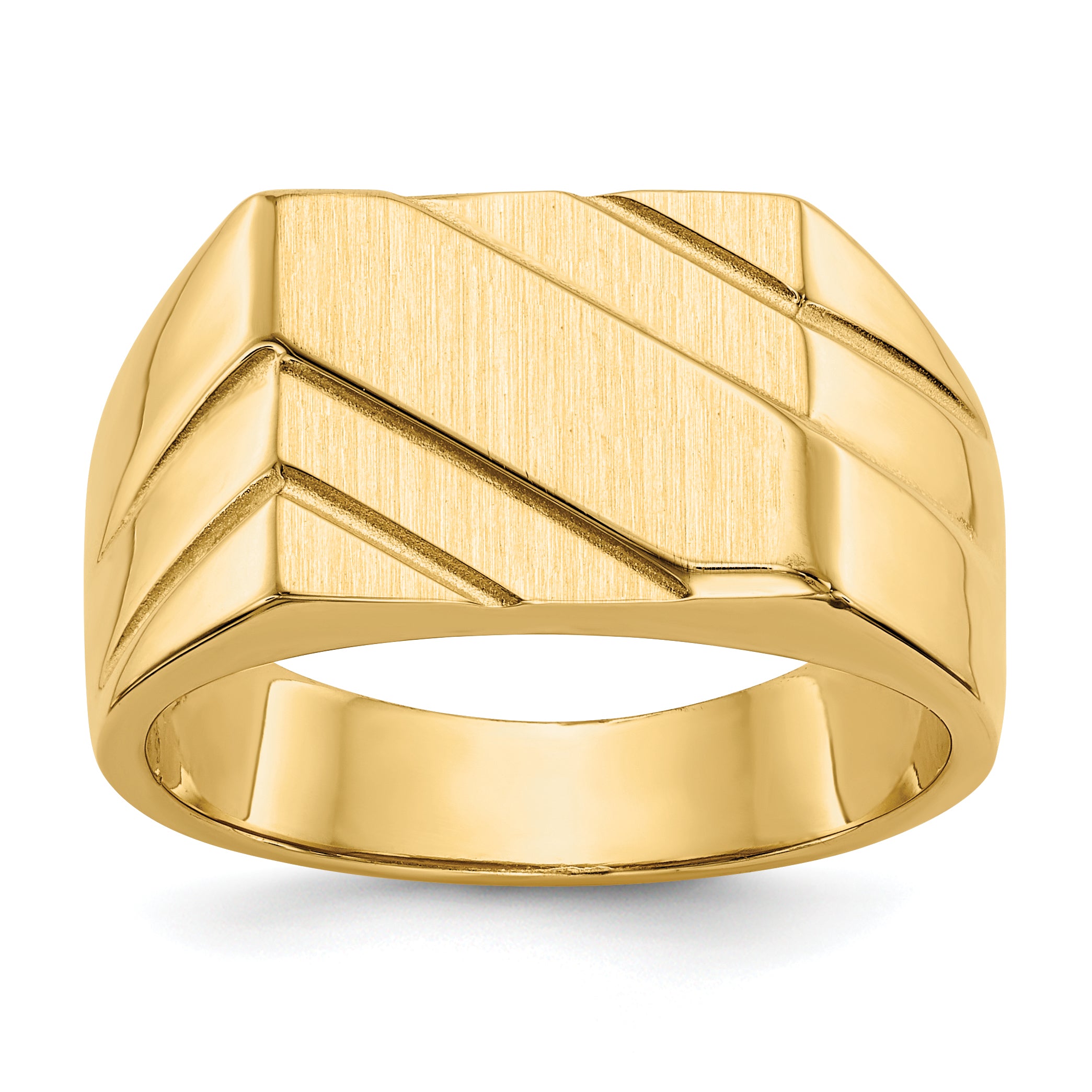14k 13.0x11.0mm Open Back Diagonal Mens Signet Ring D1836