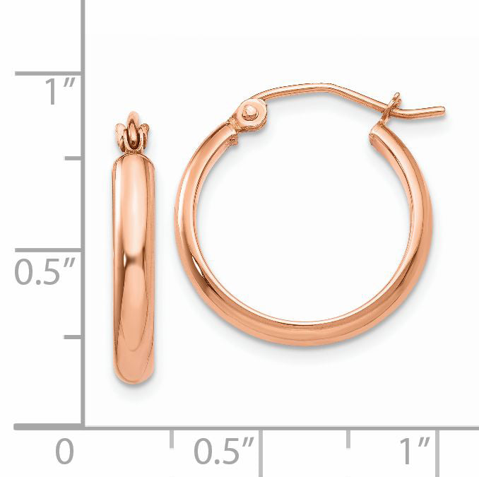 14k Rose Gold 2.75x18mm Polished Tube Hoop Earrings TF569