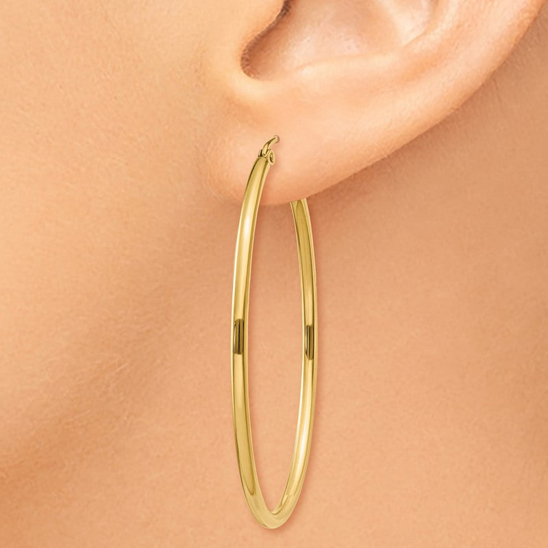 14k 2x47mm Oval Polished Tube Hoop Earrings TA259