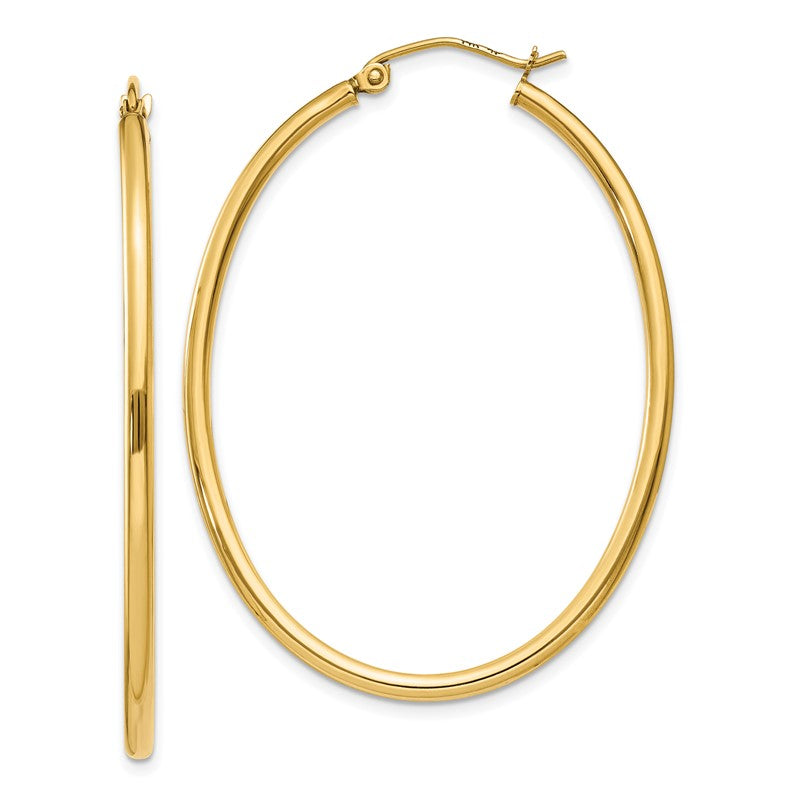 14k 2x47mm Oval Polished Tube Hoop Earrings TA259