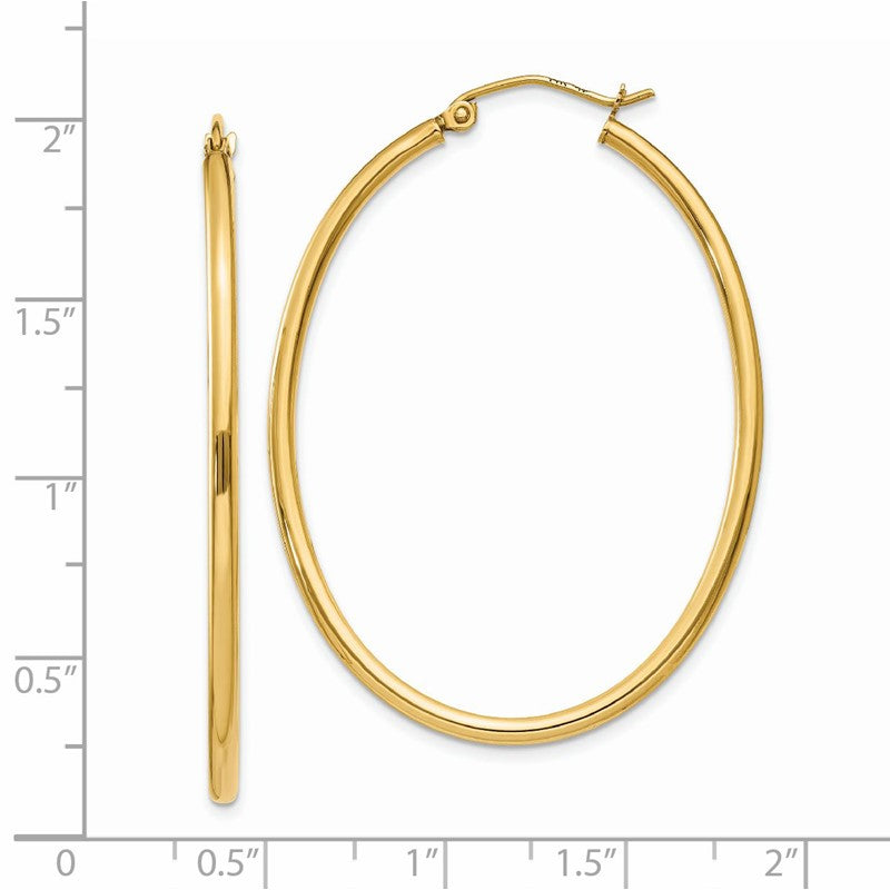14k 2x47mm Oval Polished Tube Hoop Earrings TA259