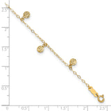 14k Hollow Dangle Circles 9 inch Plus 1 inch Extender - Total 10 inch Anklet ANK225