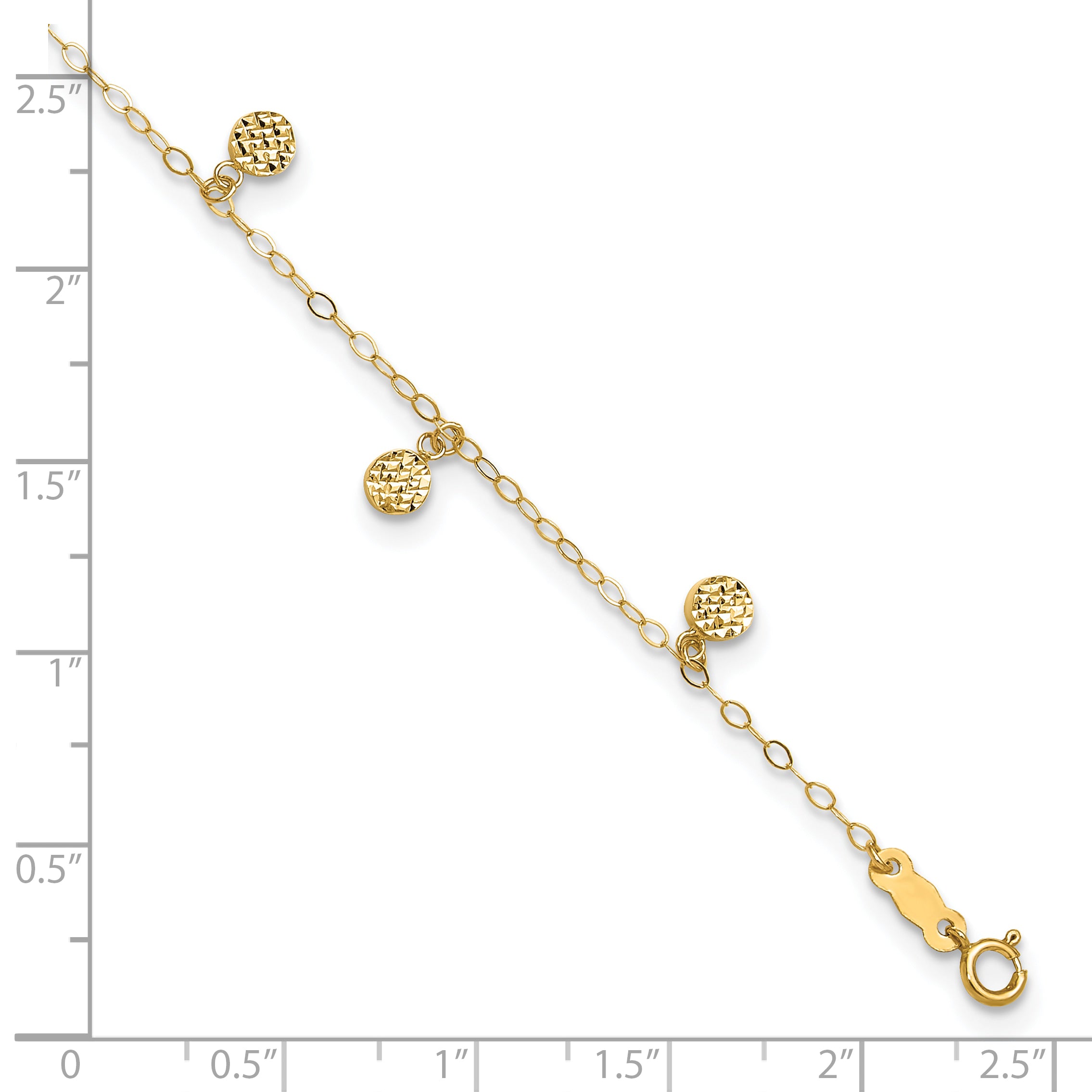 14k Hollow Dangle Circles 9 inch Plus 1 inch Extender - Total 10 inch Anklet ANK225