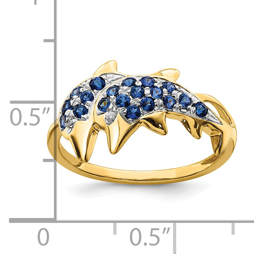 14k w/ Rhodium Diamond and Sapphire Dolphins Ring RM5779