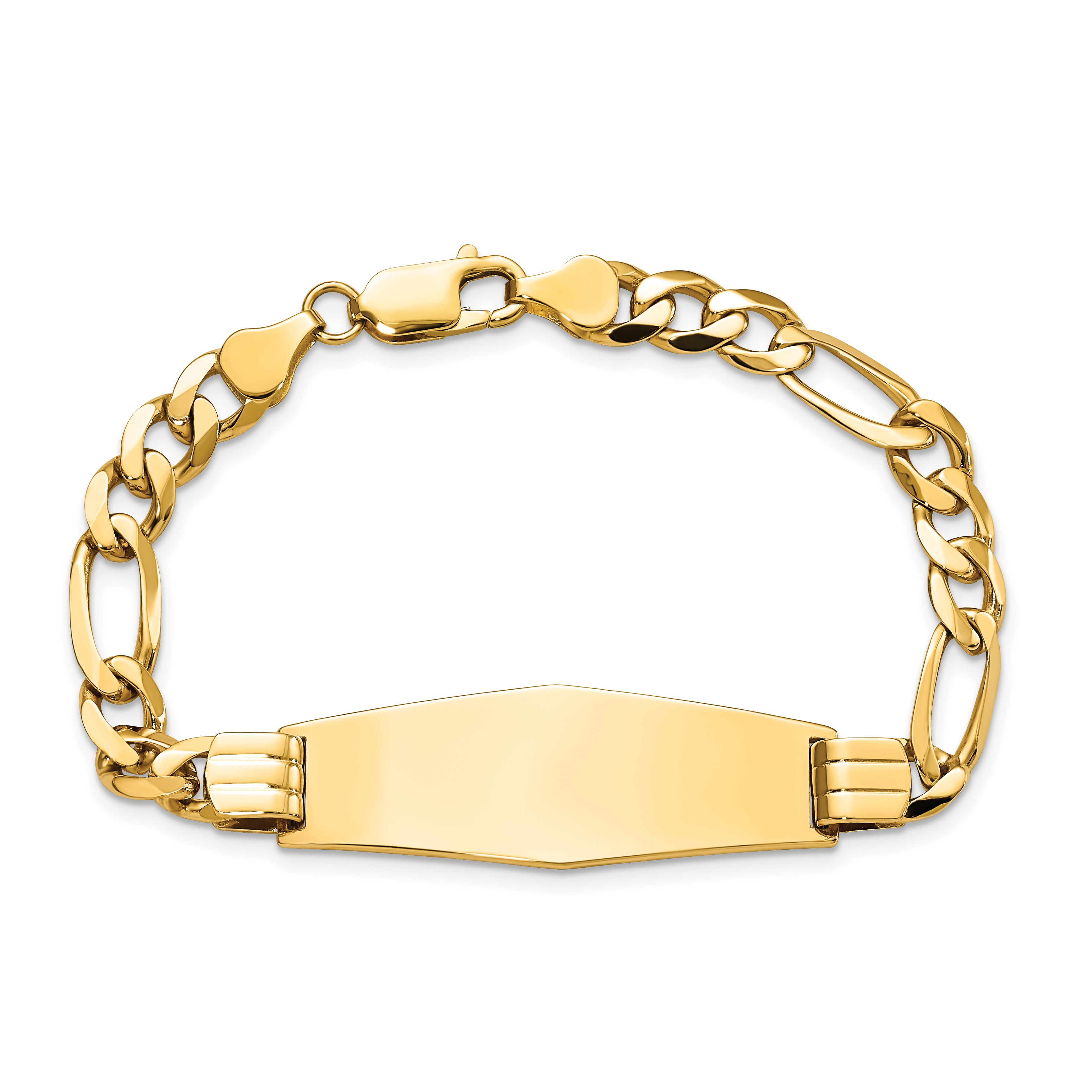 14k Polished Solid Chain/Solid Plate Flat Figaro Link Soft Diamond Shape 37x13.5mm Plate 7 inch ID Bracelet LID81C