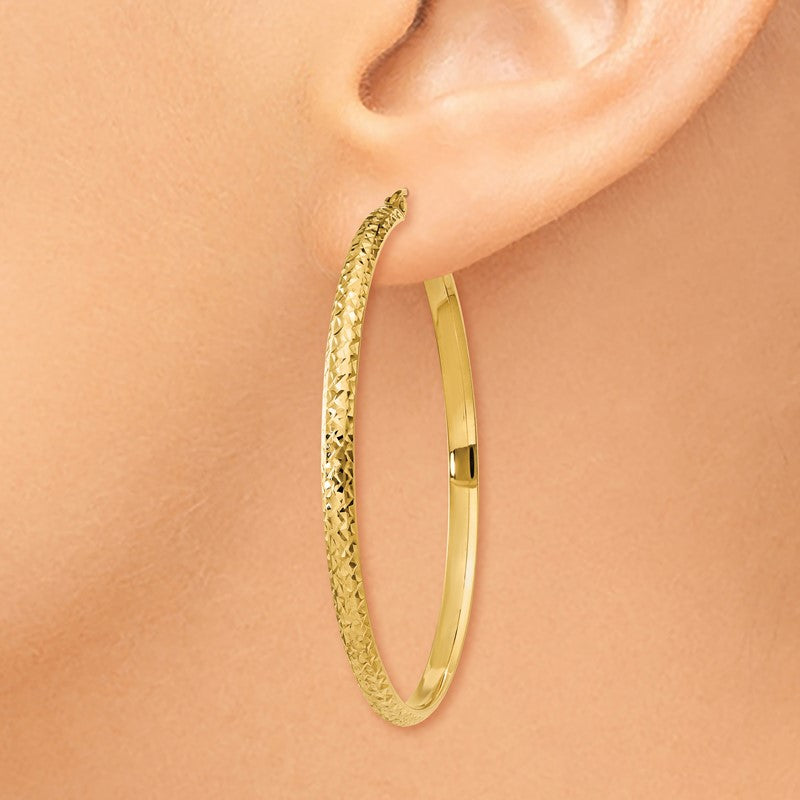 14K 2.8x46mm Diamond-cut Tube Hoop Earrings TC798