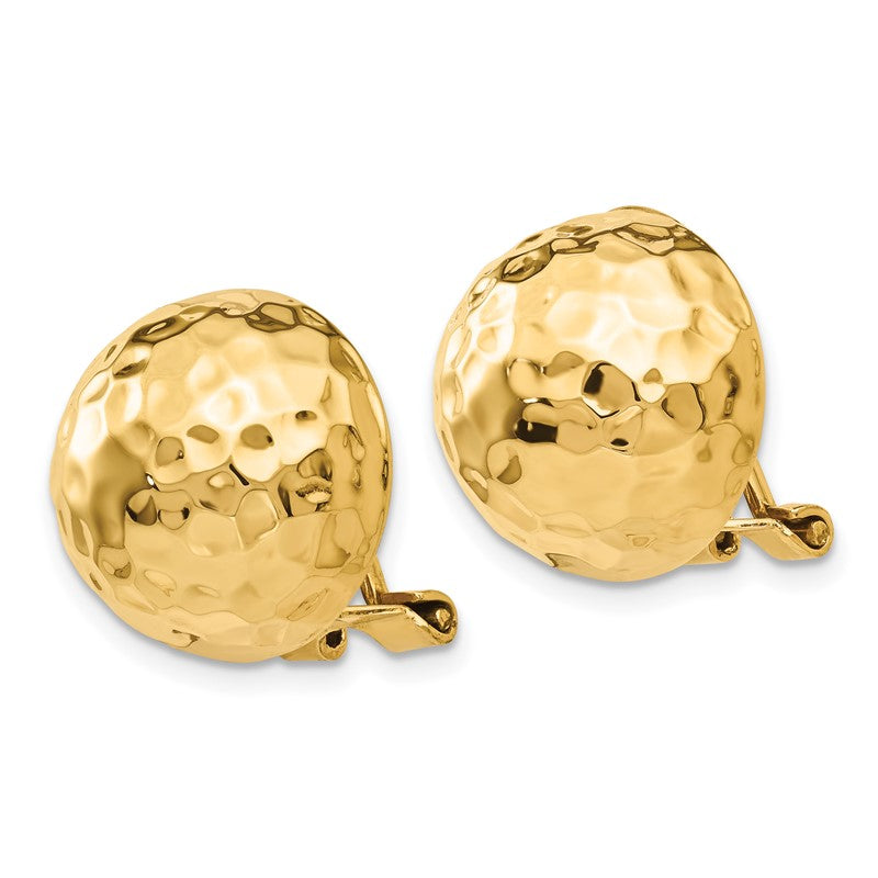 14k 14mm Hammered Half Ball Omega Back Non-pierced Earrings H891