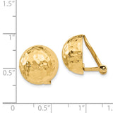 14k 14mm Hammered Half Ball Omega Back Non-pierced Earrings H891
