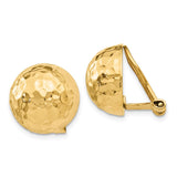 14k 14mm Hammered Half Ball Omega Back Non-pierced Earrings H891